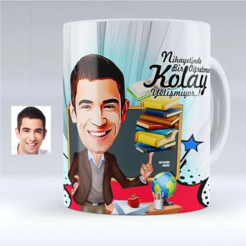 Kişiye Özel Bay Öğretmen Karikatürlü Beyaz Kupa Bardak